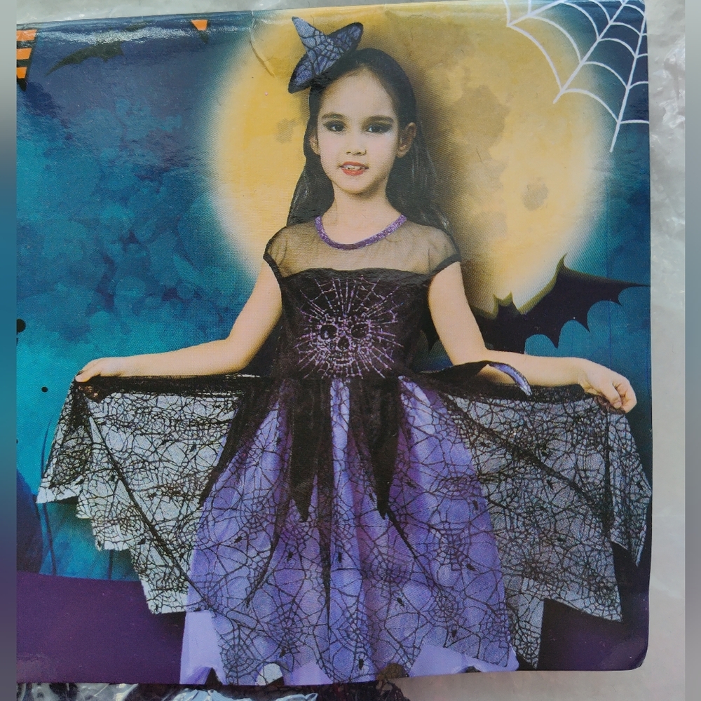 Magical Witch Costume Purple Black with Hat Headband Size 7-8 Years Hall…